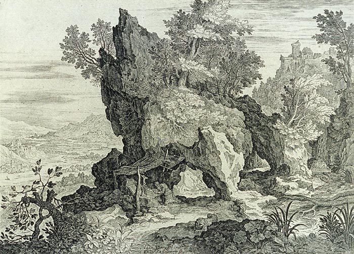 sadeler_egidius 2 nachahmer_felsenlandschaft mit dem heiligen hieronymus_nach 1595